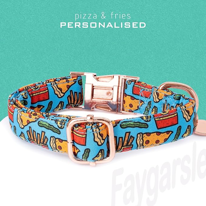 Faygarsle Blue Pizza Pattern Dog Collar for Small Medium Large Dogs Cute Puppy Collars for Female Dogs for Summer Spring Wedding Necklace Girl Dog Collar S