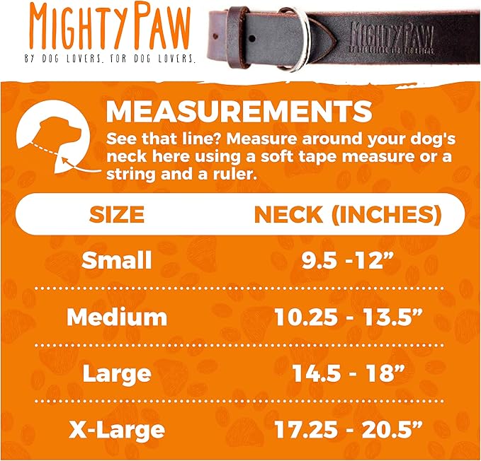 Mighty Paw Leather Dog Collar - Genuine Distressed Leather - Strong Metal Buckle - Ultimate Comfort - Modern Style for All Dogs Breeds - Comfort Puppy Collar - (Medium - Brown)