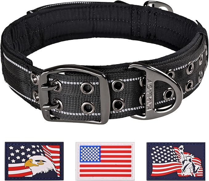 ADITYNA Heavy Duty Dog Collar with Handle - Thick Dog Collar for Large Dogs - Wide, Reflective, Tactical, Soft Neoprene Padded - Perfect Black Dog Collar for Training, and Walking