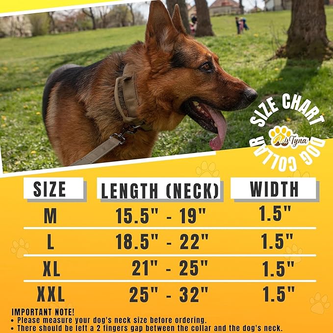 ADITYNA Tactical Dog Collar for Large Dogs - Soft Padded, Heavy Duty, Service, Adjustable Military K9 Green Collar with Handle for Training and Walking