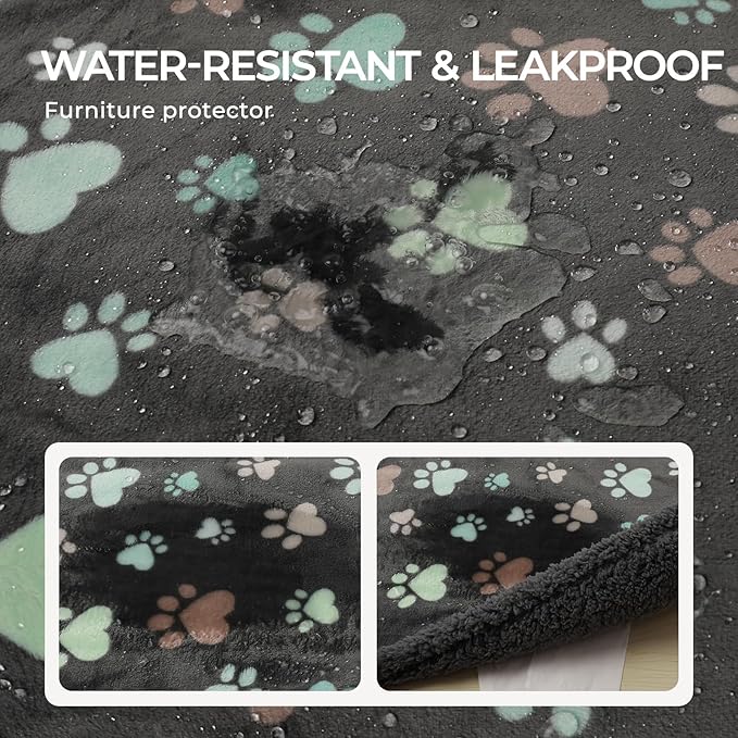 Luciphia Waterproof Pet Blankets for Couch Sofa Bed Cover Liquid Pee Proof Washable Soft Fluffy Large Dog Blanket Reversible Furniture Protection Grey Paw Thicken Medium（57" x 40"）