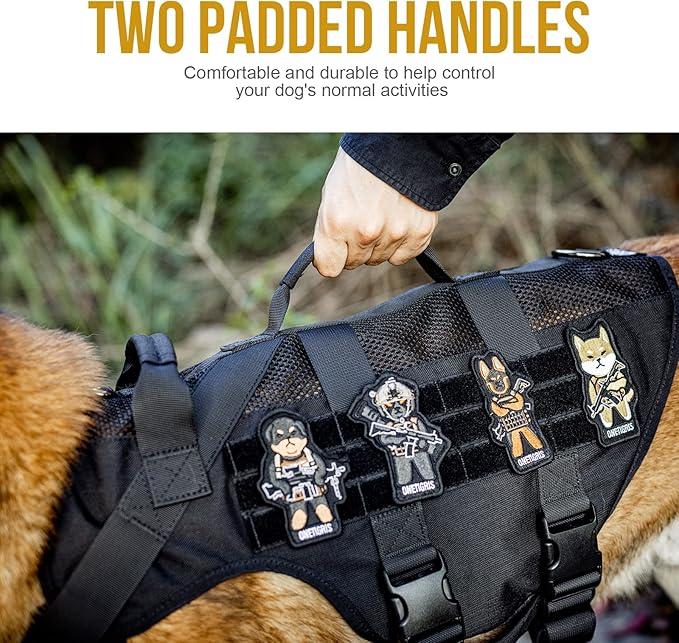 OneTigris No Pull Tactical Dog Harness for Medium Large Dog, Mesh Design Breathable Military Dog Molle Vests with Handles, Service Dog Vest Harness for Walking Hiking Training (XL, Black)