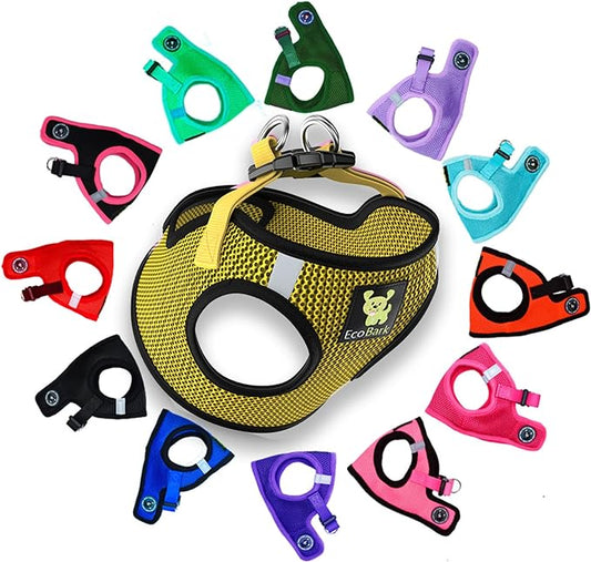 EcoBark Step in Dog Harness - Eco-Friendly Teacup Dog Harnesses for XXS, XS, and Small Dogs - Reflective and Adjustable Mini Body Halter Vest -Tiny Soft Mesh Toy Breed Harness (Yellow, XXXS)
