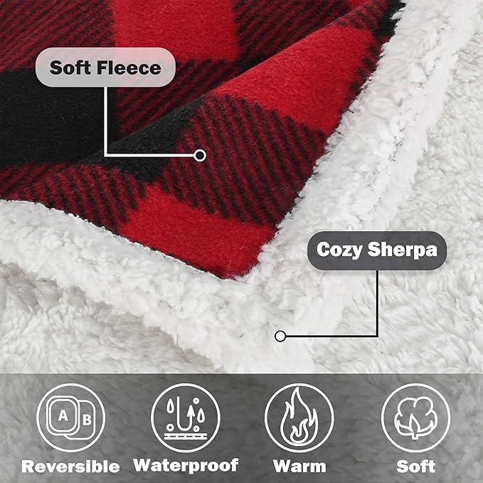 Kritter Planet Waterproof Blanket for Bed, Reversible Sherpa Fleece Protector Couch Cover for Pets, Liquid Proof Furniture Protector for Medium Large Dogs