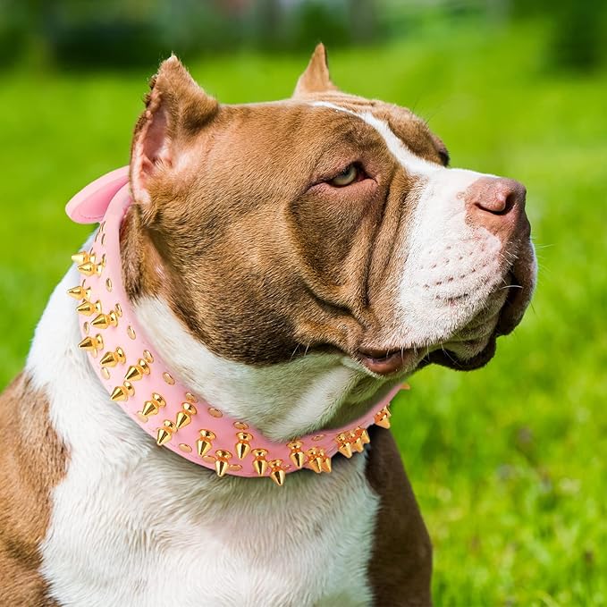 Wide Gold Spiked Dog Collar, Epesiri Dog Chain Collars, Mushroom Rivet PU Leather Dog Collars, Adjustable Durable Spike Studded Pet Collar for Pitbull Mastiff Bulldog Pugs Husky Rottweiler