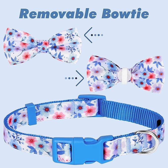 azuza Dog Collar with Bow Tie, Soft and Comfortable Adjustable Bowtie Dog Collar for Puppy and Small Dogs (XS, Gerbera)