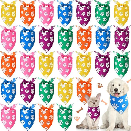 Sanwuta 30 Pcs Paw Print Dog Bandanas Bulk Colorful Paw Bandanas for Dogs Pets Triangle Kerchief Bib Scarf for Puppy Small Medium Large Pets Costume Accessories