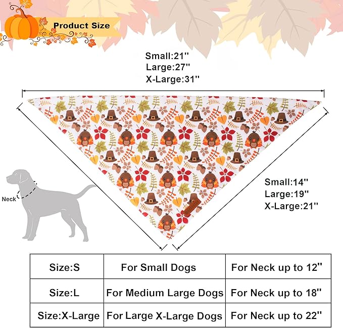 ADOGGYGO Thanksgiving Dog Bandana, Pumpkin Turkey Pet Scarf, Multi Size Offered, Fall Autumn Leaves Thanksgiving Bandanas for Extra Large Dogs Pets (X-Large)