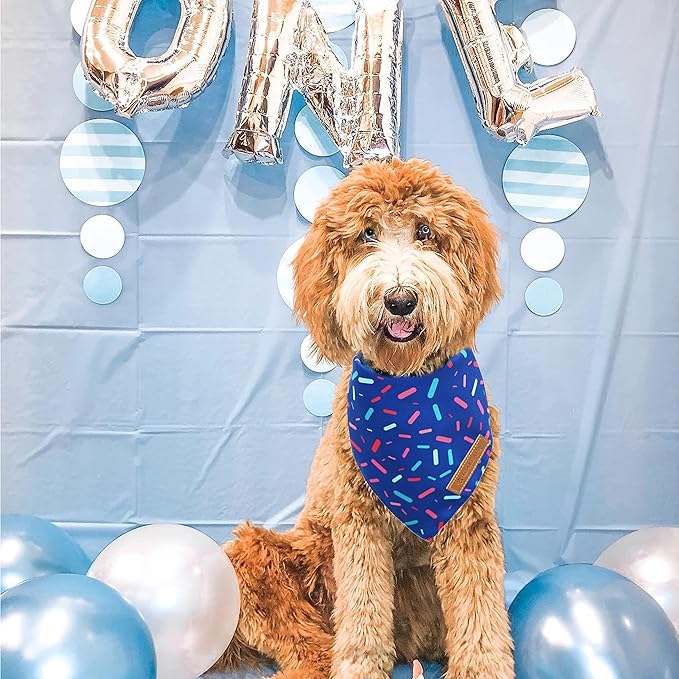 Realeaf Dog Birthday Bandanas 2 Pack, Dog Birthday Party Supplies, Blue and Pink Bandana, Triangle Reversible Pet Scarf for Boy and Girl, Premium Durable Fabric, Multiple Sizes Offered (Large)