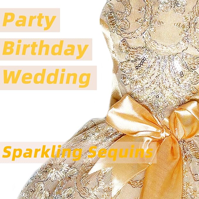 Lolita Luxury Dog Princess Dress for Small Dogs Girls,Embroidered Sweet Pet Clothes Wedding Birthday Party Puppy Dresses,Cat Apparel Accessories Costumes Outfit Skirt（Medium）