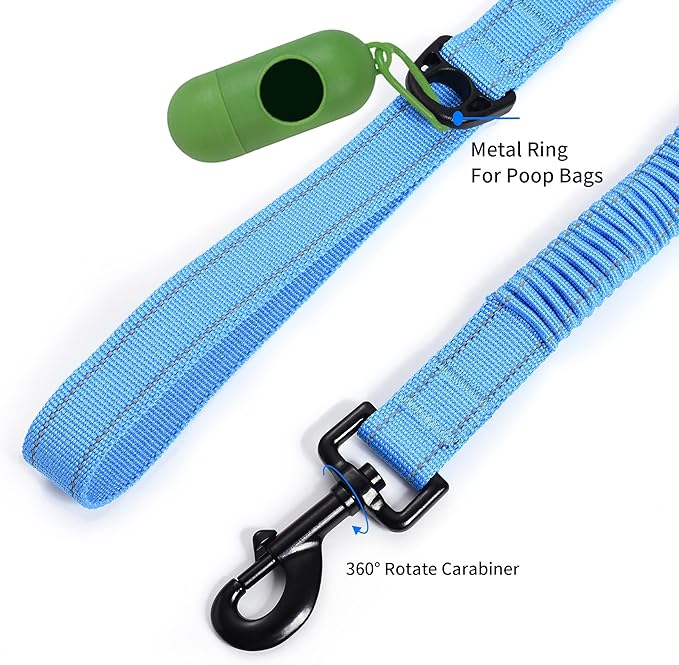 Mile High Life | Bungee Dog Leash | Gentle Pull Training Lead | Soft Comfort Texture | 3-5 Feet | for Dogs/Cats Under 20 lb (Blue)