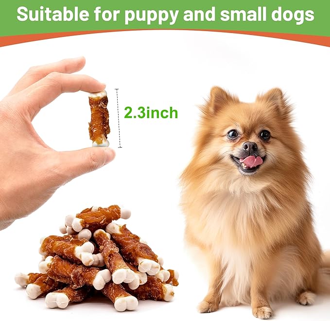 MON2SUN Dog Treats, 2.3 Inch Chicken Wrapped Calcium Bones, Rawhide Free Chews for Puppy and Small Dogs, Training Treats for Teeth Cleaning and Fresh Breath (28 Count - Pack of 5)