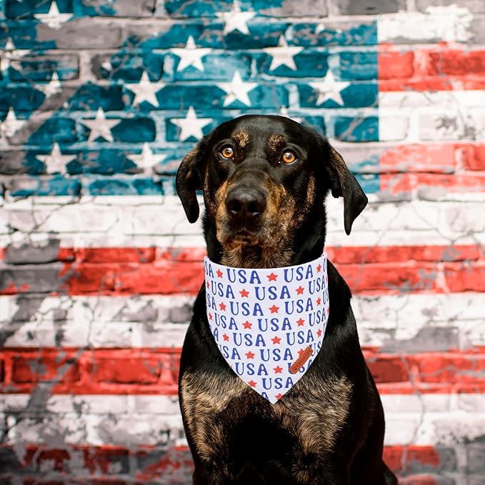 ADOGGYGO 4th of July Dog Bandanas, American Flag Pet Scarf, Multi Size Offered, White Blue Flag Bandana for Medium Large Dogs Pets (Large)