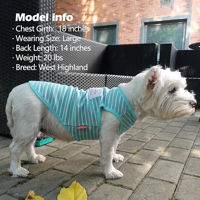 KYEESE 2Pack Dog Shirts Striped for Small Dogs Soft Stretchy Dog T-Shirts Lightweight Tank Top Sleeveless Vest Breathable Pet Apparel, Large, Rose Red+Blue