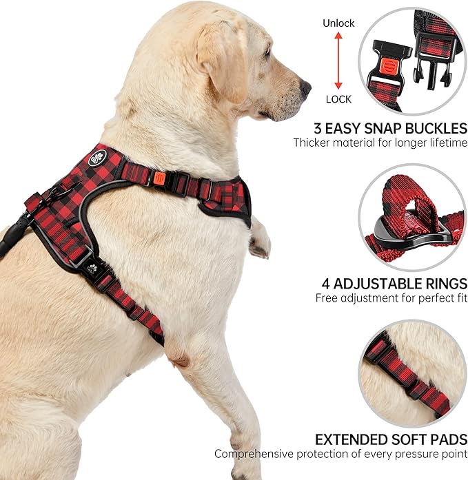 NESTROAD No Pull Dog Harness with Leash, Reflective No Choke Pet Vest Harness,Adjustable Soft Padded Dog Harness with Easy Control Handle for Small Dogs(Checkered Red,Small)