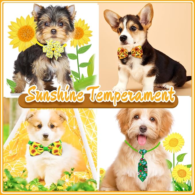 Floral Pet Bow Tie and Necktie Set Bulk 100pcs-Adjustable Dog Cat Costume Accessories for Weddings,Parties.Photo Shoots(Vibrant Flower Patterns)