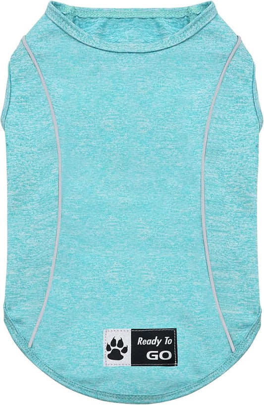 KYEESE Dog Shirt Soft Breathable Stretchy Dog T-Shirt with Reflective Strip Safety for Night Walking Tank Top Vest Cat Shirt, Lake Blue, M