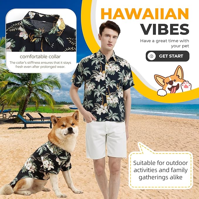 Dog Shirt Hawaiian Dog and Cat Summer T-Shirts Dog Style Floral Breathable Cool Clothes Hawaiian Shirts for Dogs and Cats Owner and Pet Shirts are Sold Separately