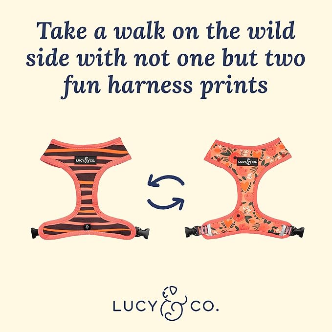 Lucy & Co. Posy Pink,Cute Reversible Dog Harness Walking Halter-Best Designer Pet Harnesses for Extra Small Medium Large XL Dogs Plus Pug Breeds-Padded Adjustable Puppy Vest for Easy Walking (Medium)