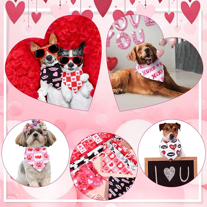 Aliceset 180 Pcs Valentine Dog Bandana Bulk Heart Bandanas for Dogs Adjustable Washable Pet Triangle Scarf Cute Red Pink Kerchief Bibs for Valentine‘s Day Pet Costume Accessories Decorations