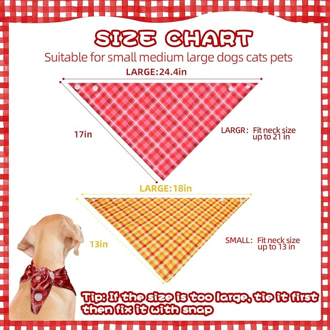 PAWCHIE Dog Bandanas Small Reversible Styles Pet Triangle Scarf Bibs - Adjustable with Two Snaps - Kerchief Set Accessories for Dogs, Puppy, Cats, L