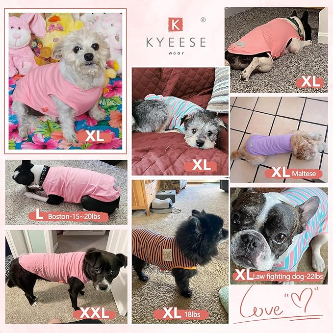 KYEESE 2Pack Dog Shirts Striped T Shirt for Large Dogs Lightweight Clothes Sleeveless Vest Cotton Tank Top, XXX-Large,Pink+Striped