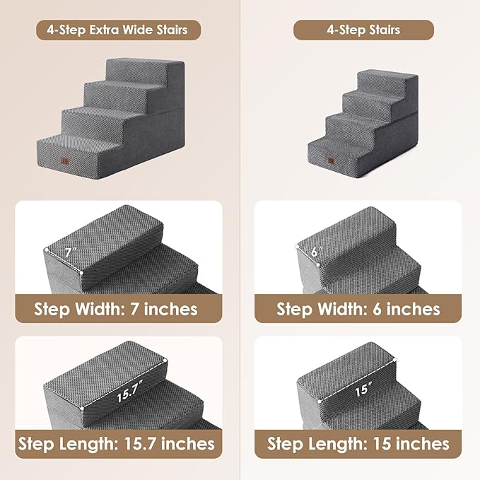 EHEYCIGA Dog Stairs for Bed 18”H, 4-Step Extra Wide Dog Steps for High Bed, Pet Steps for Small Dogs and Cats, Non-Slip Balanced Pet Ramp, Grey