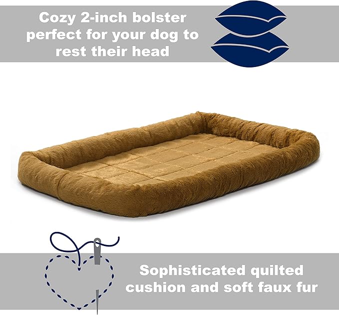 MidWest Homes for Pets Bolster Dog Bed 48L-Inch Cinnamon Dog Bed w/Comfortable Bolster | Ideal for Extra Large Dog Breeds & Fits a 48-Inch Dog Crate | Easy Maintenance Machine Wash & Dry