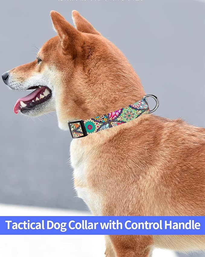Dog Collar, Cute Dog Collar for Small Medium Large Dogs, Personalized Adjustable Soft Pet Collars with Quick Release Buckle for Walking Running, Luxury Mandala Pattern