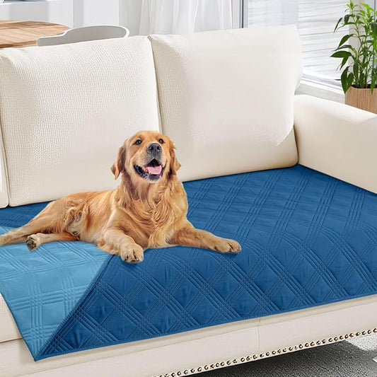 hyha Waterproof Dog Blanket, Reversible Pet Bed Blanket, Soft Sofa Couch Cover for Dogs Washable, Waterproof Pet Couch Covers for Sofa Puppy Cats Furniture Protector(30"x70", Navy Blue/Blue)