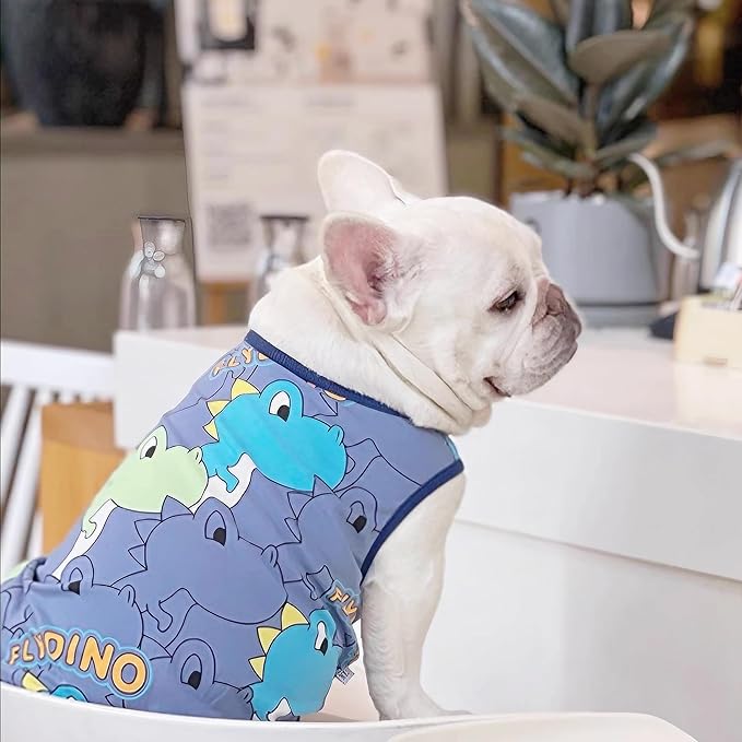 Dog Shirts for Small Medium Dogs French Bulldog Clothes,Funny Dog Dinosaur Shirts Frenchie Clothes for Pets, Breathable Puppy Sweatshirts Cotton Tank Top Costume Cats Tshirts,Blue,S