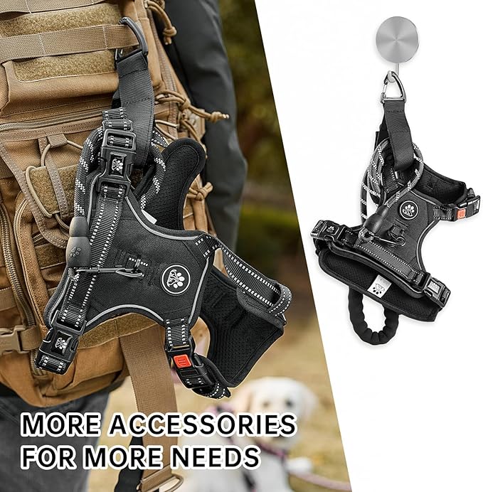 NESTROAD No Pull Dog Harness,Adjustable Oxford Dog Vest Harness with Leash,Reflective No-Choke Pet Harness with Easy Control Soft Handle for Large Dogs(Large,Black)