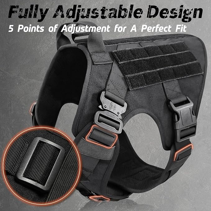rabbitgoo Tactical Dog Harness for Small, Heavy Duty Pet Harness with Handle, No-Pull Service Vest Small Breed, Adjustable Military Dog Vest for Training Hunting Walking, Black, S