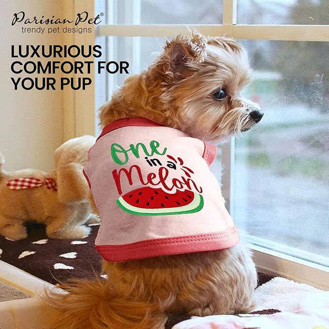 Parisian Pet Dog Tshirt - Embroidered “ One in a Melon “ Tank Top - 100% Cotton and Lightweight Dog Clothes - Sleeveless Tee Shirts - Machine Washable Shirt for Large Dogs - Pet Vest - 3XL