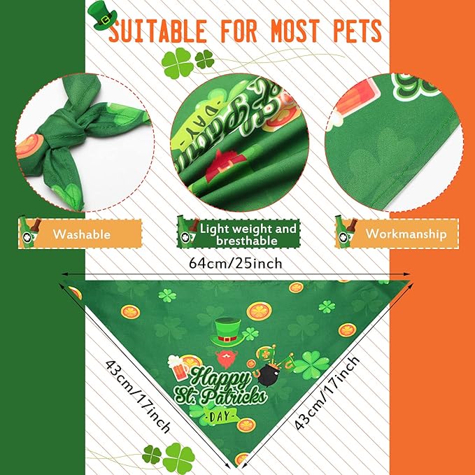 20 Pcs St. Patrick's Day Dog Bandana Pet Scarf Washable Triangle Bibs Shamrock Scarfs Adjustable Pet Triangle Washable Kerchief for St. Patrick's Day Dogs Cats (Shamrock, L)