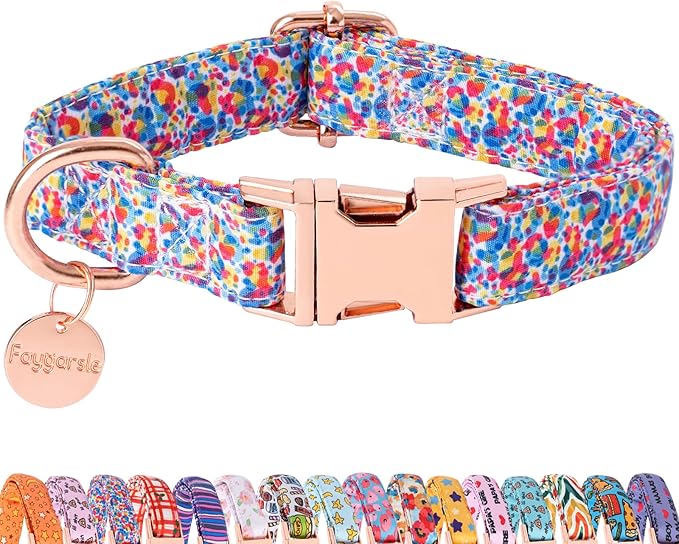 Faygarsle Multi-Colored Splotches Pattern Dog Collar for Small Medium Large Dogs Cute Puppy Collars for Female Dogs for Summer Spring Wedding Necklace Girl Dog Collar S