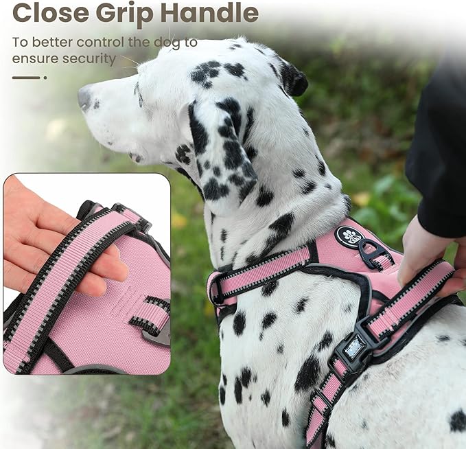 FURRYFECTION Dog Harness | No Pull Dog Harness | Reflective Oxford | Padded Handle | 4 Adjustable Straps | 2 Leash Clips | No Choke Pet Vest Harness for Small Medium Large Dogs | Pink | S