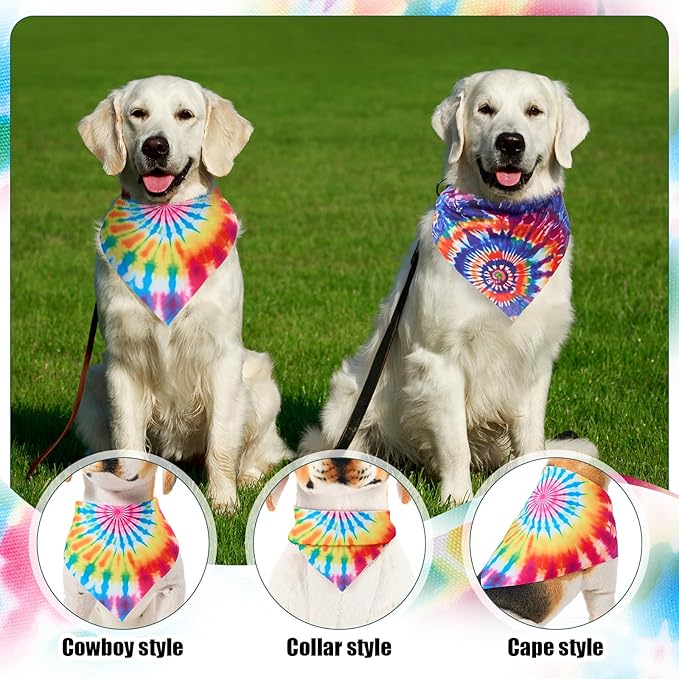Aliceset 180 Pcs Tie Dye Dog Bandana Bulk Rainbow Bandanas for Dogs Adjustable Washable Pet Triangle Scarf Cute Paisley Kerchief Bibs for Pet Summer Costume Accessories Decorations