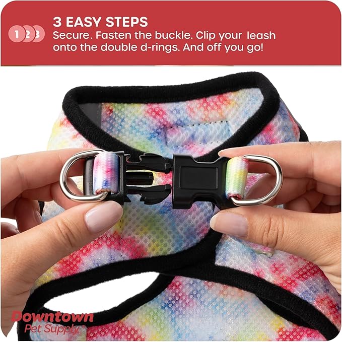Downtown Pet Supply Step in Dog Harness for Small Dogs No Pull, X-Small, Tie Dye Traditional - Adjustable Harness with Padded Mesh Fabric and Reflective Trim - Buckle Strap Harness for Dogs