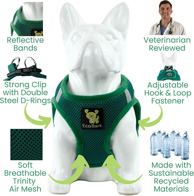 EcoBark Step in Dog Harness Reflective Soft Ultra Padded Mesh Dog Harnesses for XXS, XS, Small, and Medium Dogs Eco-Friendly Comfort Secure Halter No Pull Adjustable Pet Vest