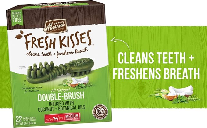 Merrick Fresh Kisses Natural Dental Chews Infused With Coconut And Botanical Oils For Medium Dogs 25-50 Lbs - 22 ct. Box