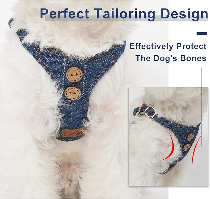 No Pull Small Dog Harness with Multifunction Dog Leash,Lightweight Soft Adjustable No Choke Escape Proof Pet Harness Vest Pet Harness Vest,Denim Blue,S