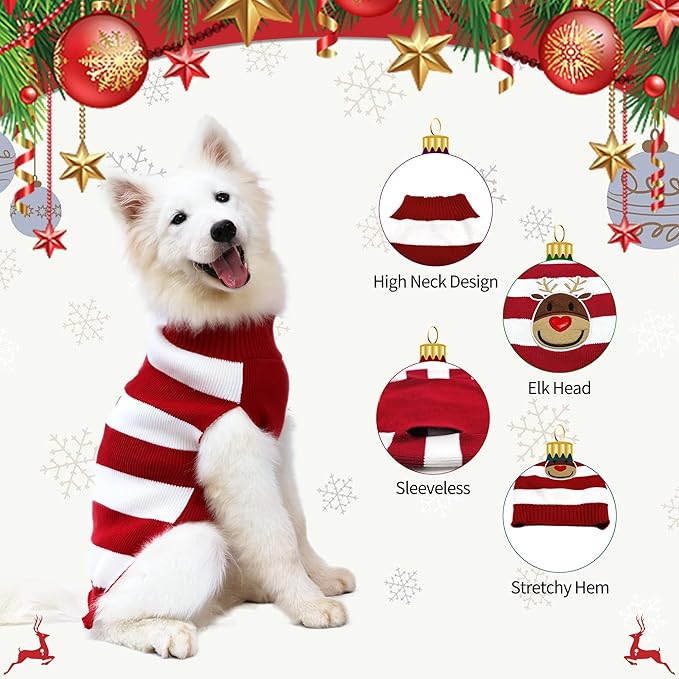 NACOCO Holiday Xmas Reindeer Sweaters Dog Sweaters New Year Christmas Sweater Pet Clothes for Small Dog and Cat (Red, XX-Large)