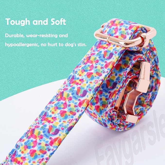 Faygarsle Multi-Colored Splotches Pattern Dog Collar for Small Medium Large Dogs Cute Puppy Collars for Female Dogs for Summer Spring Wedding Necklace Girl Dog Collar L