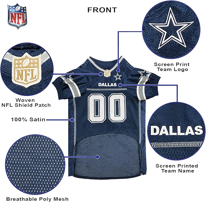 Pets First NFL Dallas Cowboys Dog Jersey, Size 3X-Large. Licensed Football Jersey Costume for Dogs
