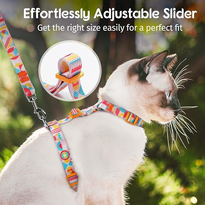 Dooradar Cat Harness and Leash, Escape Proof Adjustable Kitten Vest, Lightweight Soft Pet Straps, Easy Wearing for Small Medium Kitty Safe Walking Travel Control, Rainbow, S