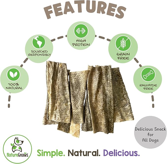 Nature Gnaws Cod Skin Strips for Dogs 4-6" (12oz) - Delicious Fish Skins for Small, Medium & Large Breeds - Premium Natural Dog Chew Treats