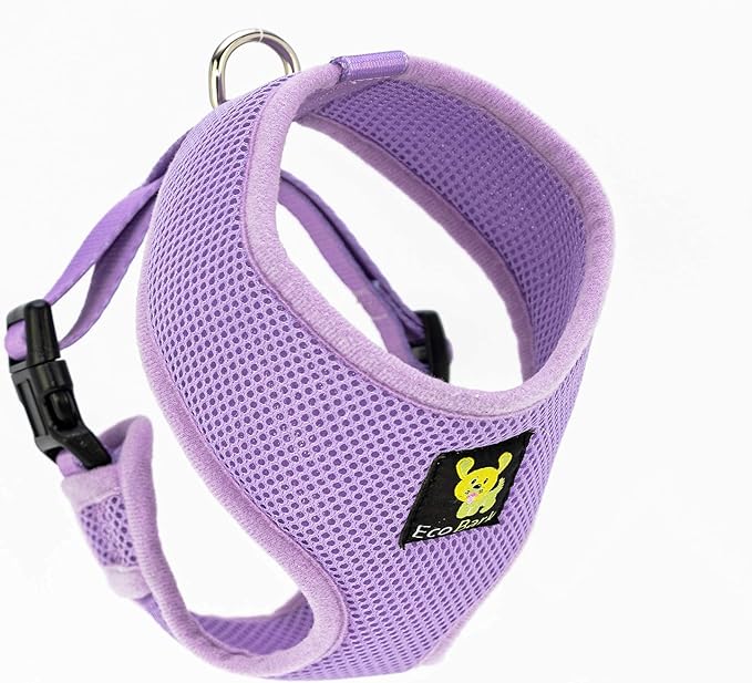 EcoBark Dog Harness - Eco-Friendly Max Comfort Harnesses - Luxurious Soft Mesh Halter - Over The Head Harness Vest- No Pull and No Choke for Puppy, Toy Breeds & Small Dogs (Medium, Lavender)