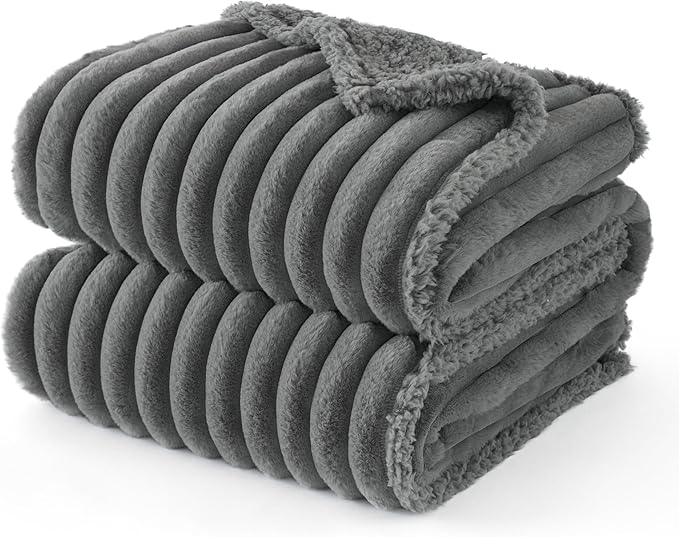 Bedsure Waterproof Dog Blankets for Large Dogs - Soft Pet Cat Blanket Corduroy Fleece for Bed Protector Washable, Cozy Calming Reversible Furniture Protection for Puppy,60"x80", Warm Grey