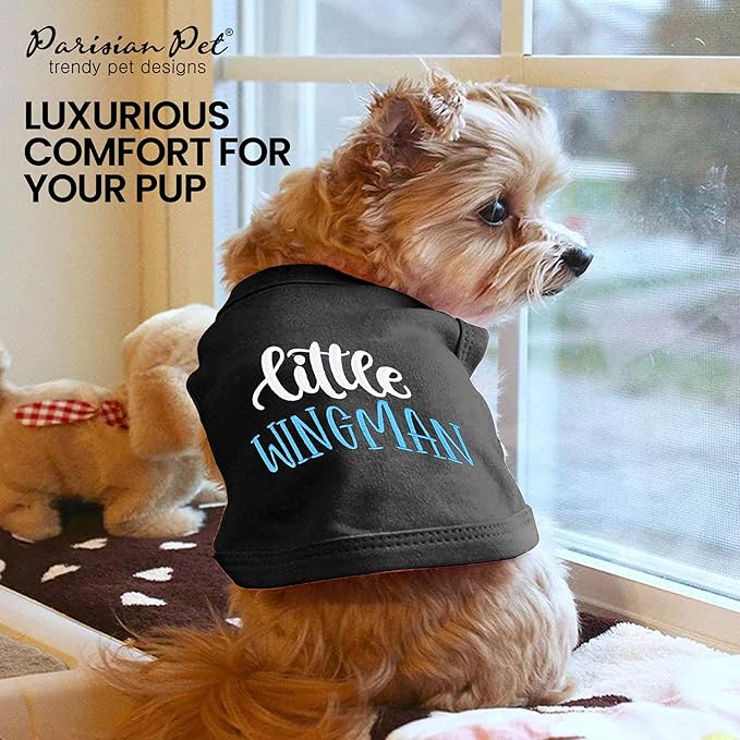 Parisian Pet Embroidered 'Little Wingman' Sleeveless Black Dog Tee - Pure Cotton, Lightweight, Machine Washable - 3XL